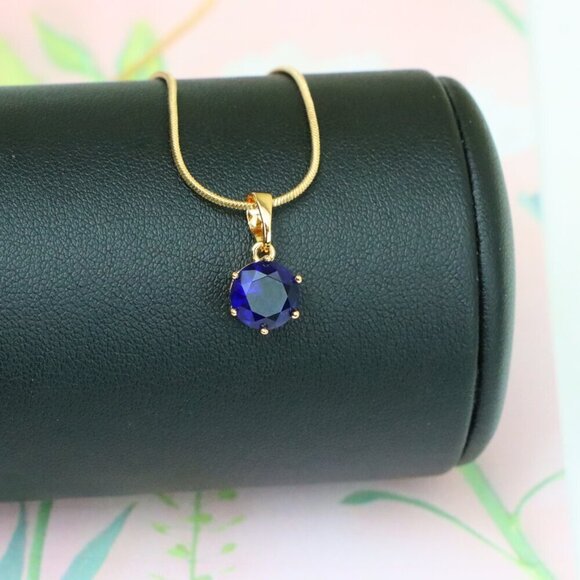 "Royal Blue Round Pendant in Gold Finish for Elegant Everyday Style, XPPT1677 - Picture 11 of 13